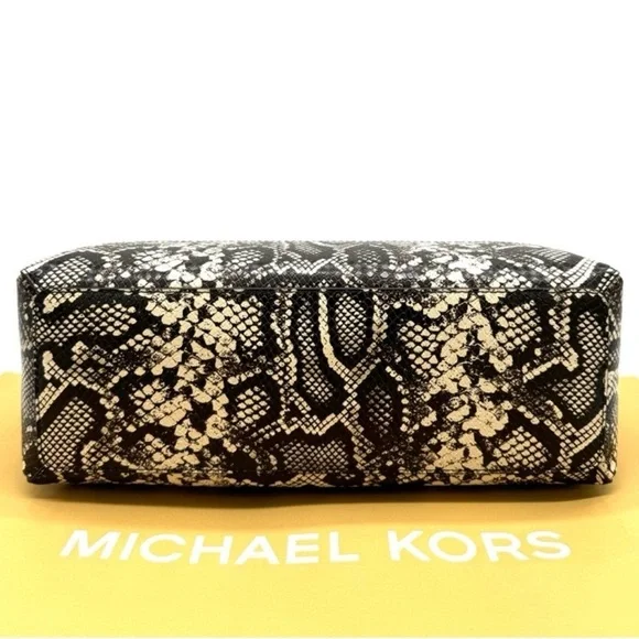 Michael Kors Reed Large Belted Satchel Crossbody Bag Light Cream Snakeskin - Picture 6 of 11